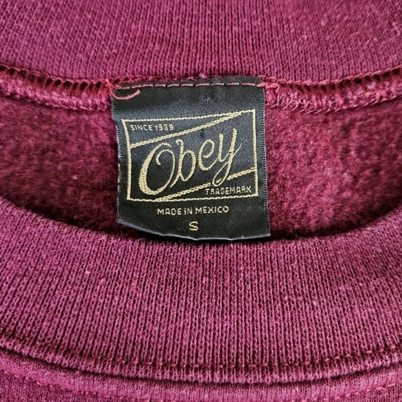 Obey Worldwide Propaganda Logo Cotton Crewneck Sweatshirt in Plum Size Small - Picture 8 of 10